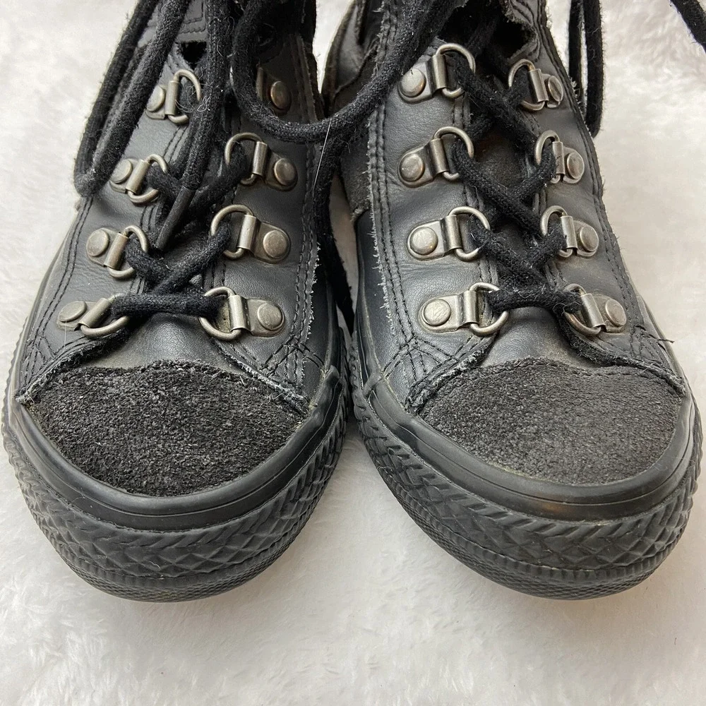 Converse All Star Leather High Top Mono Sneakers Shoes Junior 12 Black D Rings